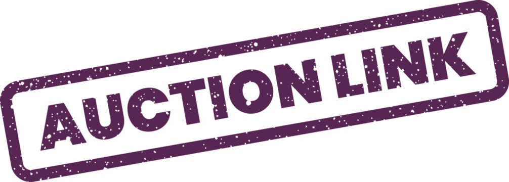 A rectangular grunge texture stamp displaying the distinct words AUCTION LINK set diagonally, guiding users to online bids