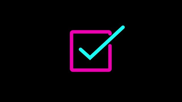 success checklist icon symbol footage animated video, looping tick icon simple animated video  black background.