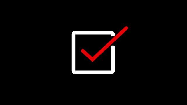 success checklist icon symbol footage animated video, looping tick icon simple animated video  black background.