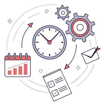 business process management cycle icons with clock calendar gear