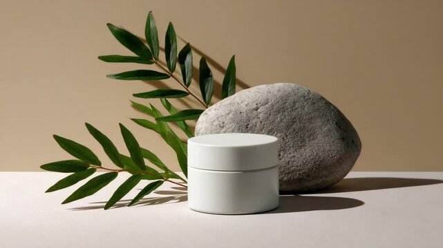 Minimalist Design with Skincare Cream and Natural Elements