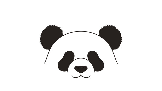 High-contrast black and white illustration focuses on the face of a giant panda with its distinctive eye patches and ears.