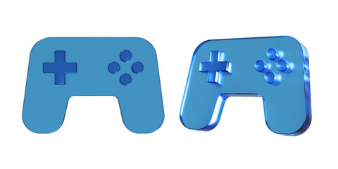 ゲームのコントローラーのフラットなアイコンの3Dイラスト。透明感のある青いガラスのような質感のマーク。半透明なアクリルで切り出したようなクリアなアイコン。Clean-looking icons suitable for business and UI © ryunosuke
