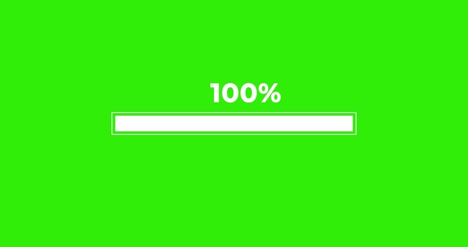 White loading bar. Abstract loading icon animation . Loading bar and percentage Futuristic progress loading bar 0-100 percent animation. Green screen loding bar animation