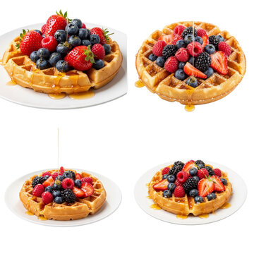 Waffles with fresh berries and syrup