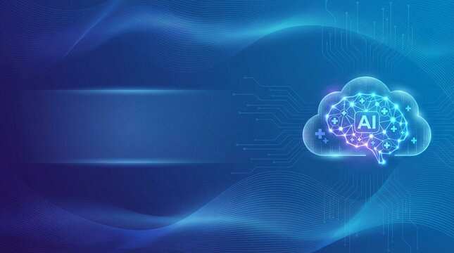 Digital healthcare banner futuristic blue gradient ai cloud brain network digital health medical technology data network glowing interface abstract background cloud computing