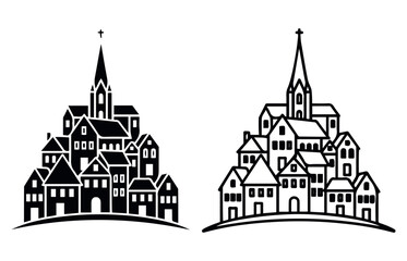 Obraz premium Village silhouette vector Premium AI-generated vector