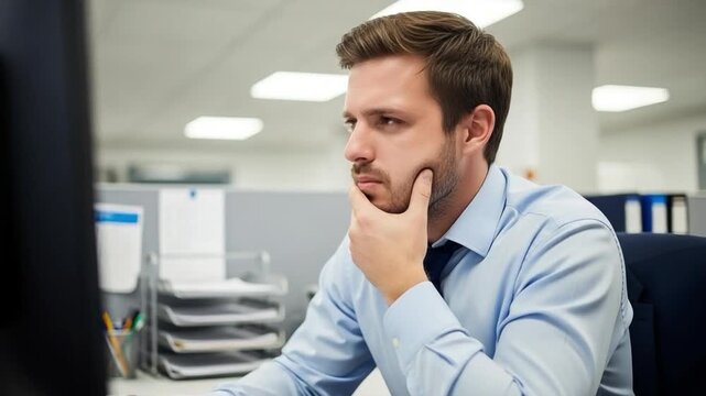 Focused male cybersecurity analyst monitoring network security threats in modern office environment