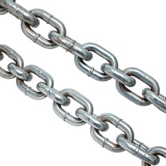 Fototapeta premium A close-up of two silver metal chains on a white background