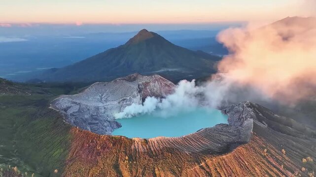 Aerial View of Kawah Ijen Turquoise Crater Lake