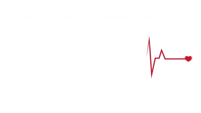 Emotional Heartbeat Ecg Monitor Pulse Line With Love Icon Loop Animation Red Isolated On White Background