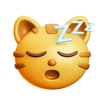 Sleeping Cat Emoji 3D Illustration with Zzz Expression