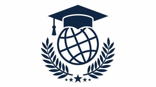 Graduation ceremony with globe, laurel wreath and stars under cap