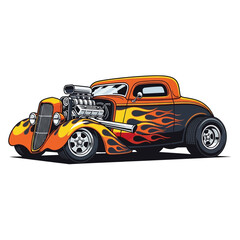 Fototapeta premium Vintage Hot Rod Coupe with Flame Graphics and Powerful Engine