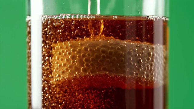 Close Up Of Kombucha SCOBY Floating In Dark Black Tea With Bubbles Rising On Green Screen Background For Fermentation And Probiotic Concepts