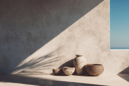 Minimalist pottery in sunlight.