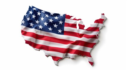 Obraz premium Waving American Flag Overlaid on Distorted Outline of the United States for Patriotic Themes and Designs