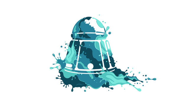 Abstract robot splash art, futuristic droid concept, blue watercolor paint effect