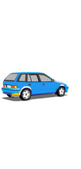 Naklejka premium Vintage city car illustration, blue five-door hatchback isolated on white, retro automotive design