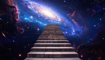 Stairway to the cosmos with galaxies and stars artistic digital illustration