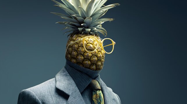 A quirky personification of a pineapple dressed in formal attire, blending humor and uniqueness in style.