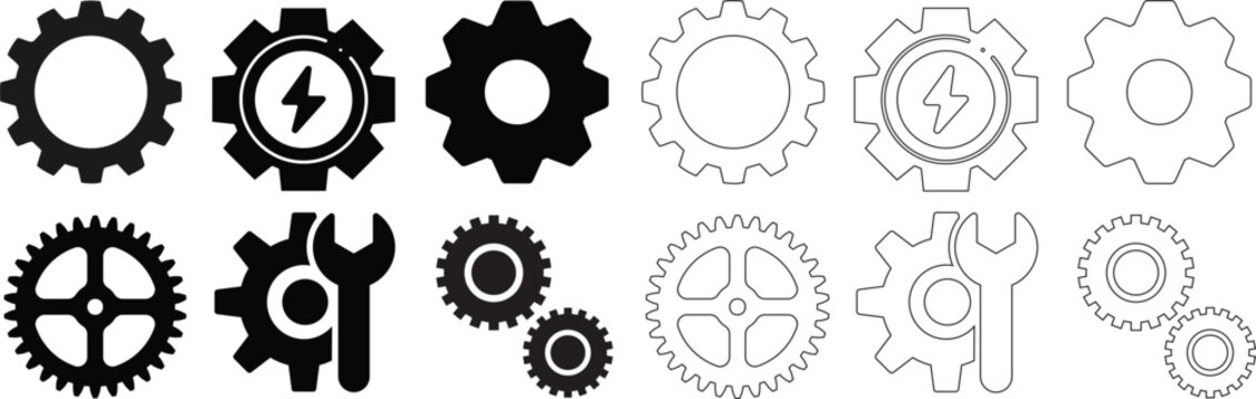 Metal gears and cogs vector. setting icon Gear icon flat design. Mechanism wheels logo. Cogwheel concept industrial mechanism Black gear combination