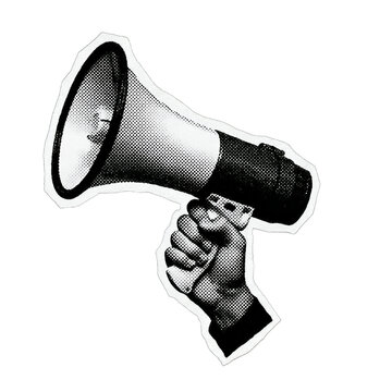 Vintage Megaphone in Hand &ndash; Loud Announcement Halftone Sticker Design