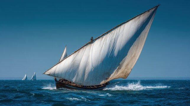 Traditional dhow sailing on the open sea