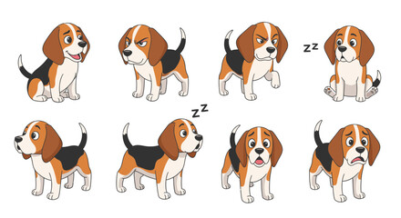 Obraz premium Cute beagle dog in various poses including playful and sleeping 