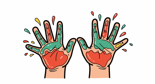Colorful Hands Painted with Vibrant Paint Splashes, Creativity and Art Concept