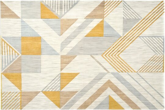 Natural beige grey yellow geometric pattern woven fabric texture closeup