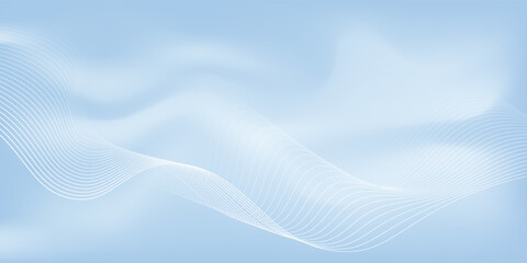 Obraz premium Soft blue abstract background with flowing white wave lines, ideal for modern digital, technology or business designs. simple lines.
