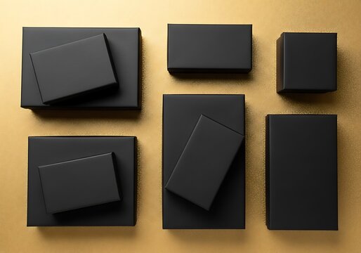 Black boxes arranged on a golden surface