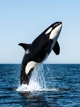 Orca Killer Whale Vertical Breach from Ocean Waters