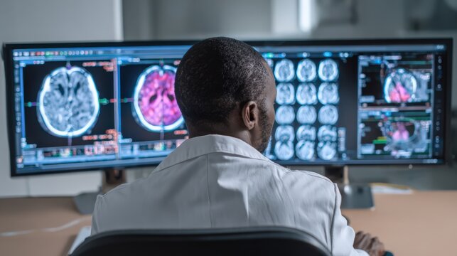 Researcher in Stroke Lab Analyzing Brain Imaging