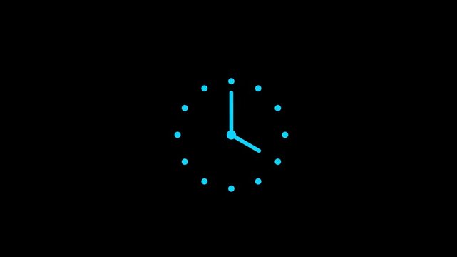 Clock icon flat style 24 hours day fast speed with moving timer clock rotation. 4K video