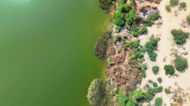 Aerial shot of Botar lake in the Achro Thar Desert, Pakistan.