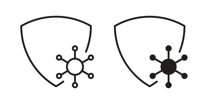 Virus protection shield icon set concept vector graphics for web UI