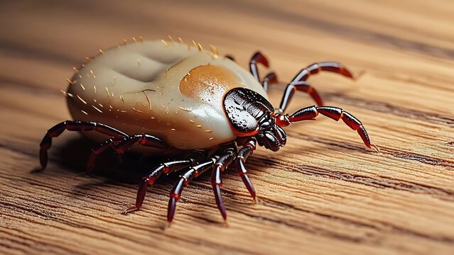 Tick on a wooden surface