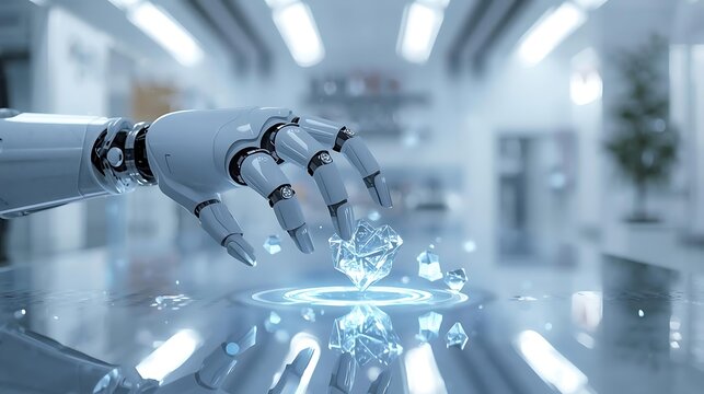 Robot Hand Pressing Key On Virtual Keyboard Interface