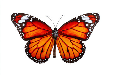Obraz premium Orange butterfly monarch butterfly insect wing pattern symmetry nature isolated white background macro detail delicate wildlife colorful bright