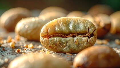 Fototapeta premium Raw Shade-Grown Coffee Beans for Agroforestry Sustainability and Ethical Coffee Supply Chain Branding