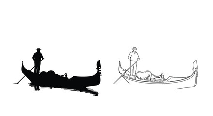 Venetian gondolier and gondola illustrations in black and white © msunny93