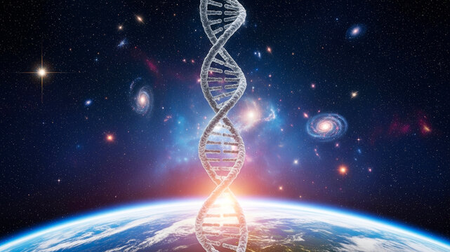 宇宙空間とDNAと染色体のイメージ