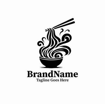 Chopsticks Picking Food Silhouette Dynamic Asian Cuisine Logo