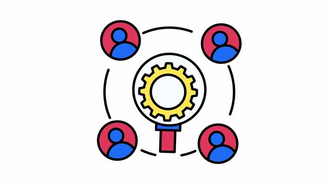 Four people connected by networking with gear system. Suitable for technology, teamwork, and business concepts in design projects.