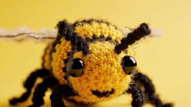 Crocheted Bumblebee with Fuzzy Antennae and Wings front view