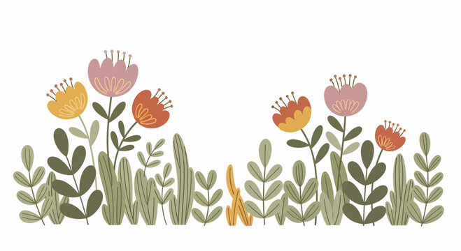 Colorful flowers and green leaves arrangement.