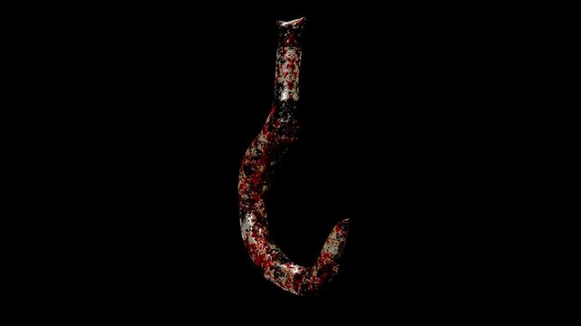spinning 3d blood-stained hook on black background video