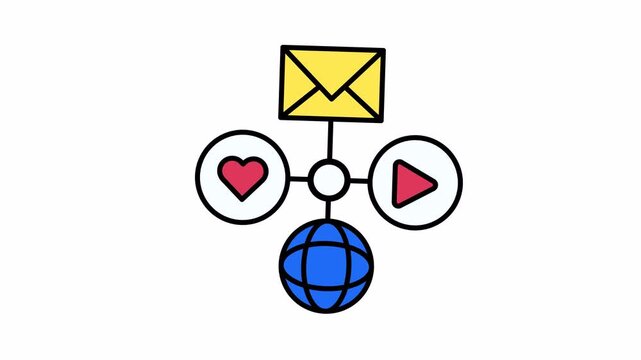 Network of interconnected symbols suitable for illustrating online networking, social media, technology, internet, communication, connectivity, and modern digital concepts.